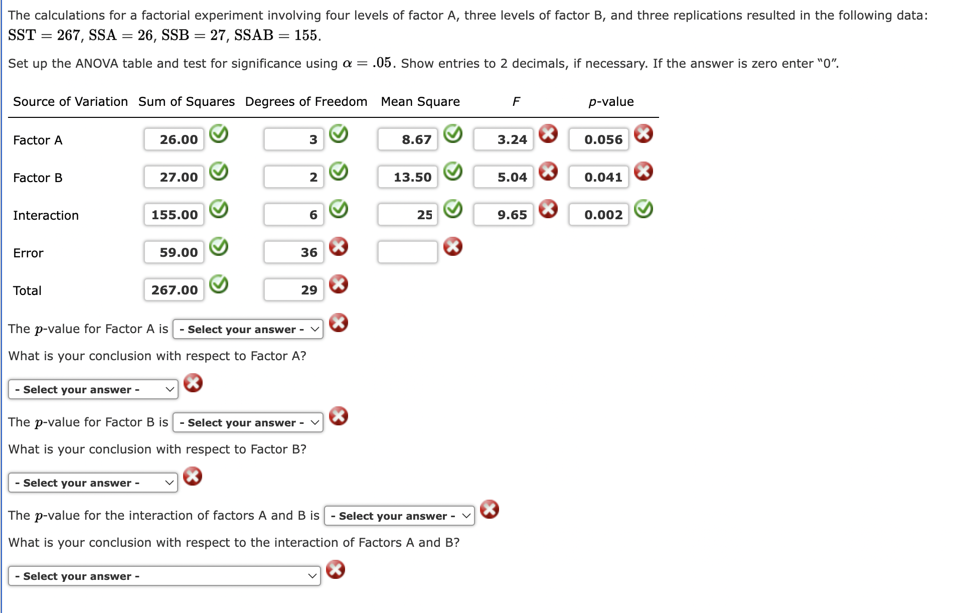 solved-the-calculations-for-a-factorial-experiment-involving-chegg