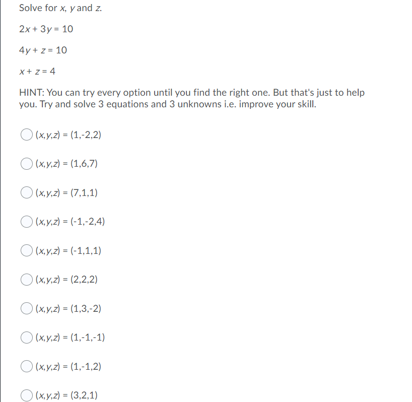 Solved Solve For X, Y And Z. 2x + 3y = 10 4y + Z = 10 X + Z | Chegg.com