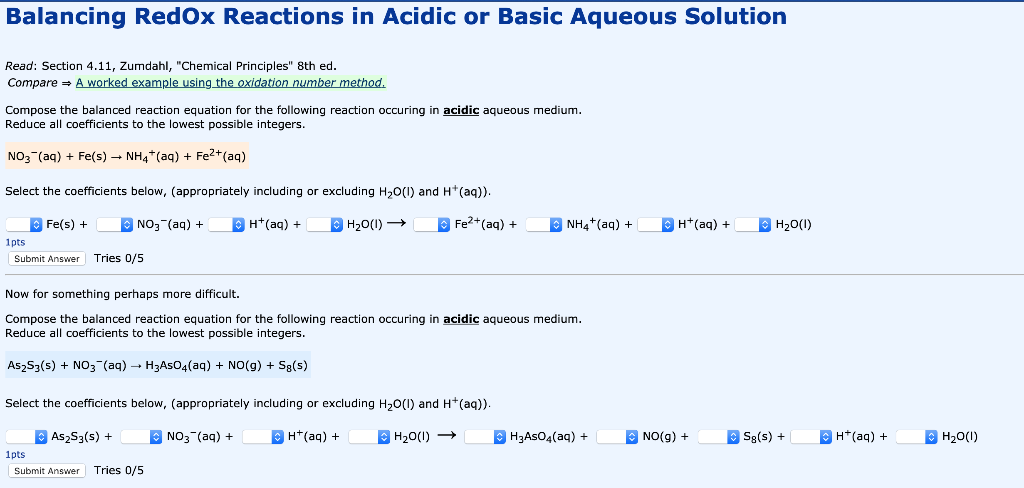 Solved Balancing Redox Reactions in Acidic or Basic Aqueous | Chegg.com