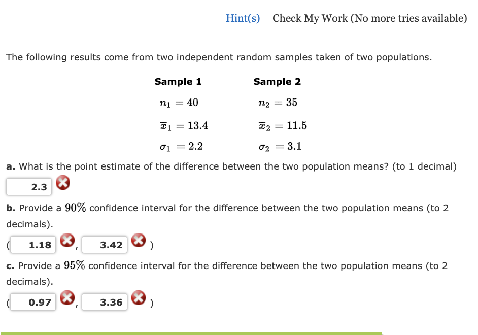 Solved Hint(s) Check My Work (No more tries available) The | Chegg.com