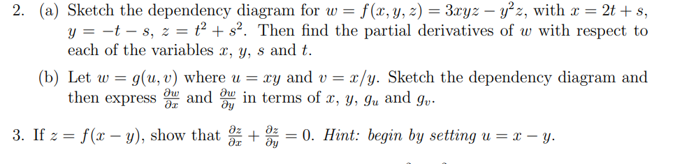 Solved 2. (a) Sketch the dependency diagram for w= = f(x, y, | Chegg.com