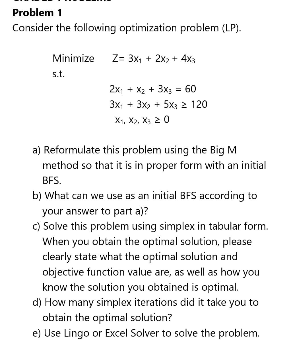 Solved Problem 1 Consider The Following Optimization Problem | Chegg.com