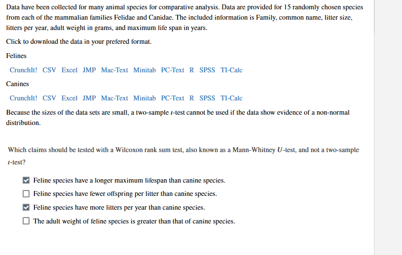 Solved Data have been collected for many animal species for | Chegg.com