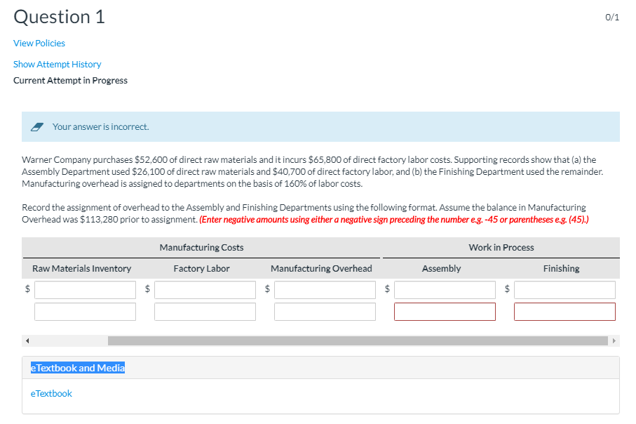 Solved Question 1 View Policies Show Attempt History Current | Chegg.com
