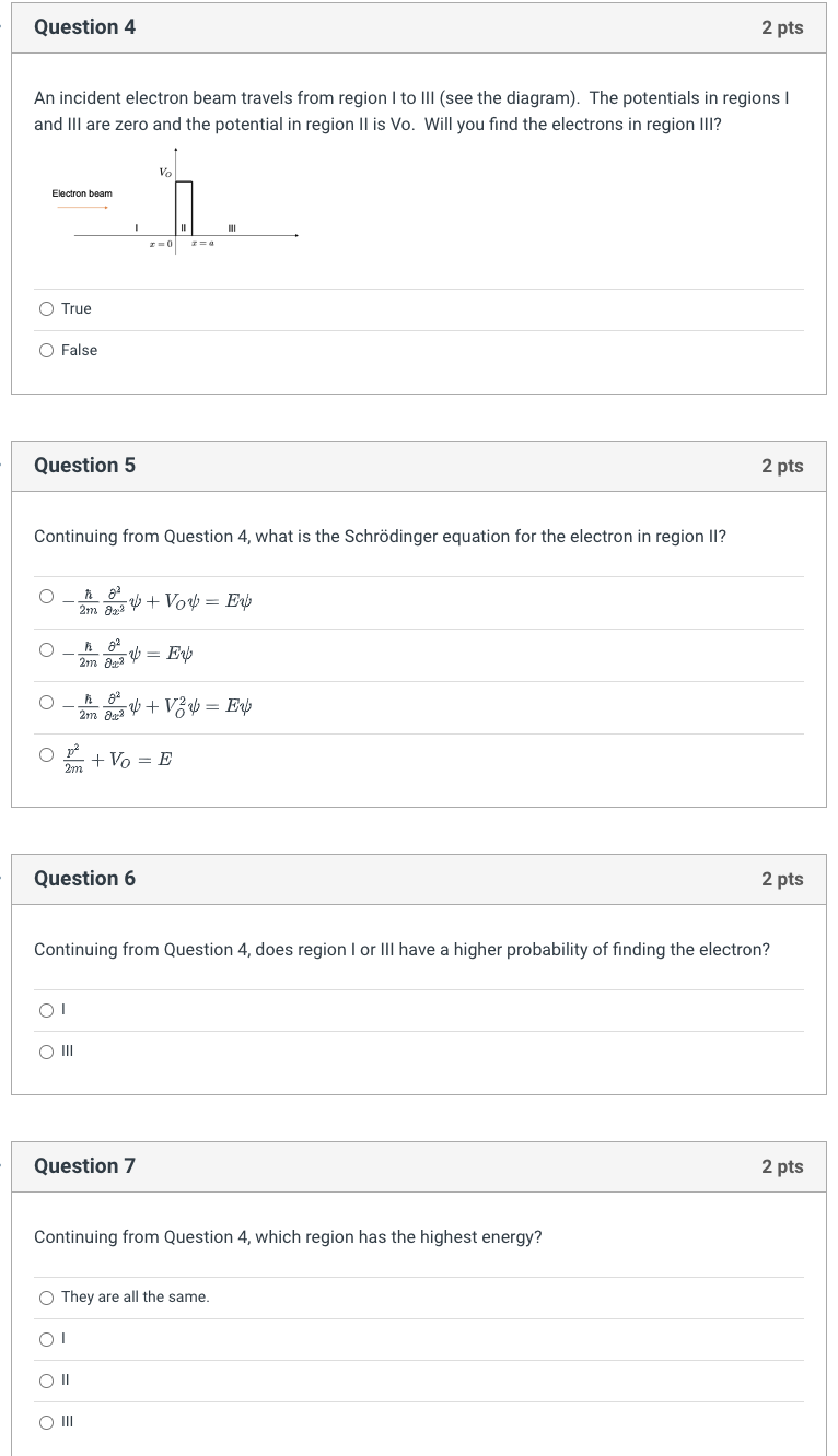 Solved Question 4 2 pts An incident electron beam travels | Chegg.com