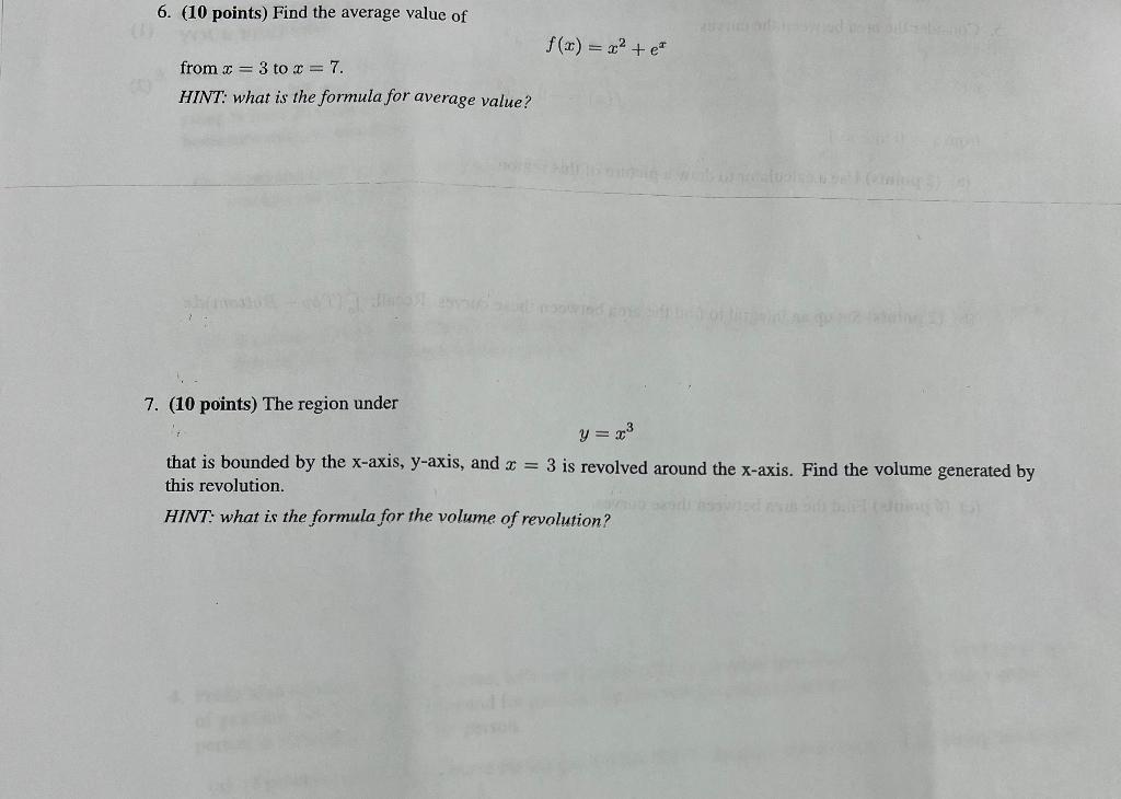 Solved 6 10 Points Find The Average Value Of F x x E Chegg