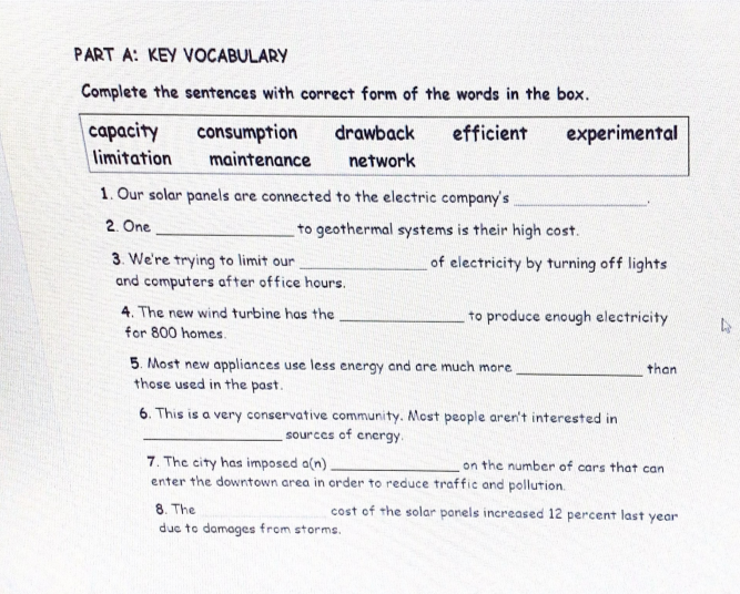 Complete the sentences with correct form of the words