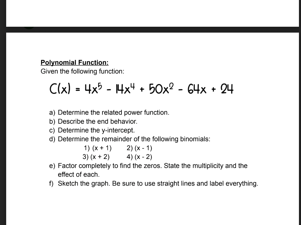 Solved Polynomial Function: Given the following function: | Chegg.com