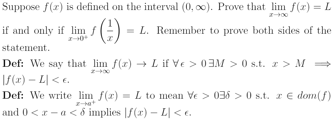 Solved Suppose f(x) is defined on the interval (0,00). Prove | Chegg.com