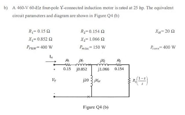 Solved b) A 460−V60−Hz four-pole Y-connected induction motor | Chegg.com