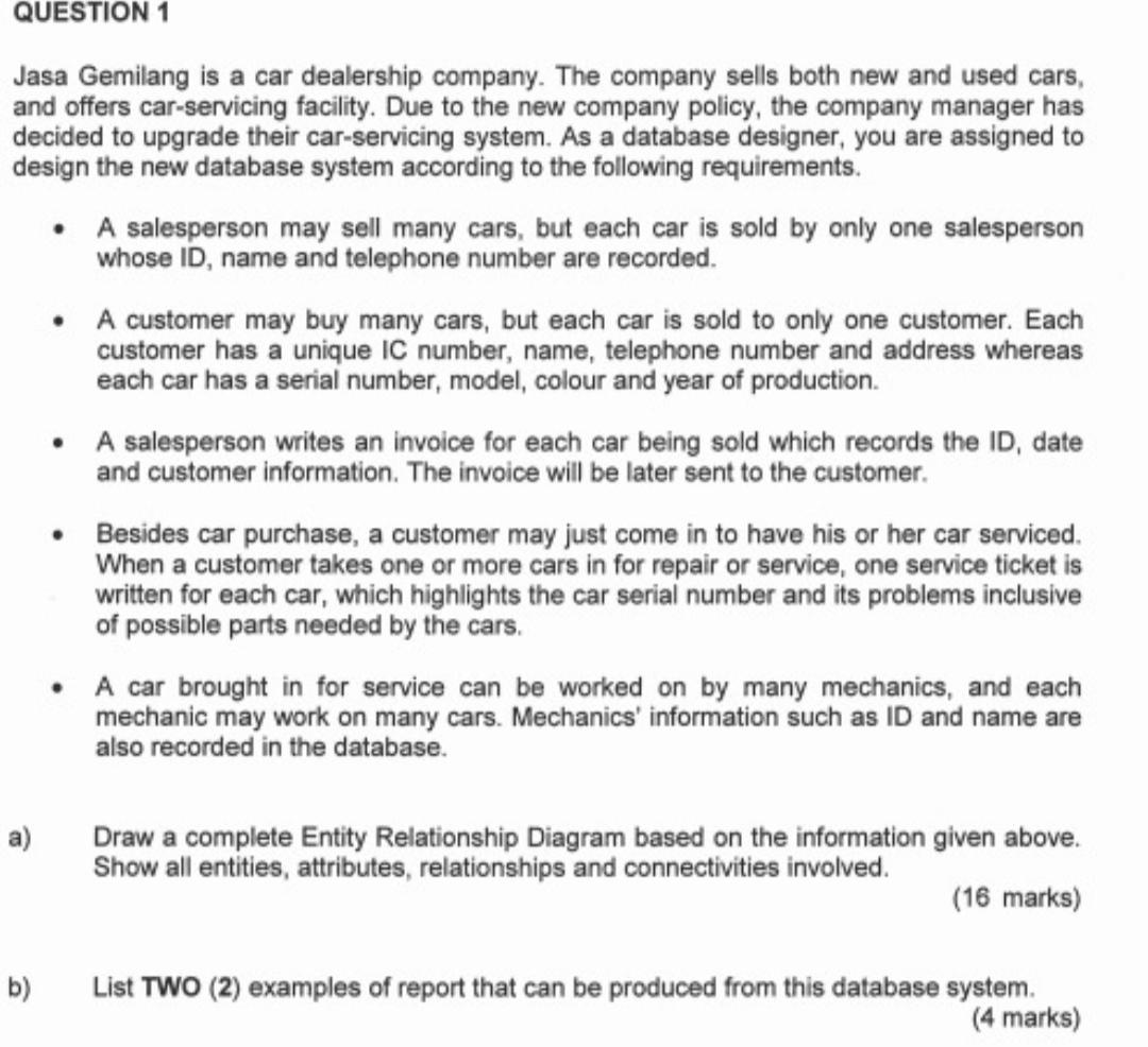 Solved QUESTION 1 Jasa Gemilang is a car dealership company. | Chegg.com
