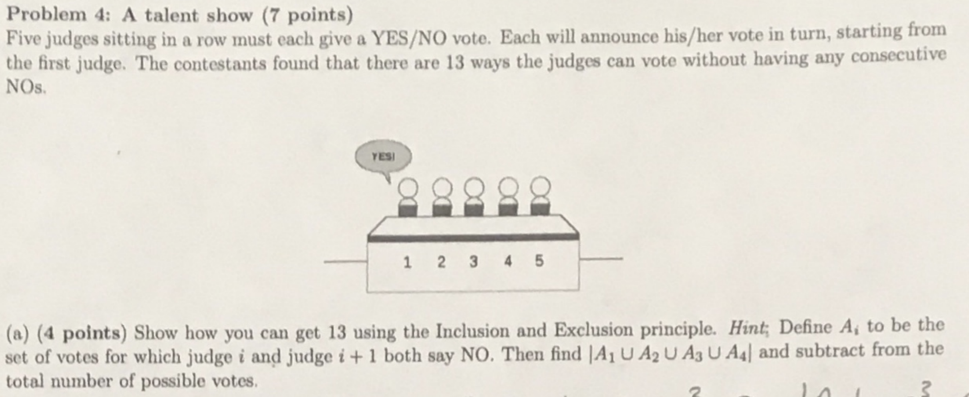 Solved Problem 4: A talent show (7 points) Five judges | Chegg.com