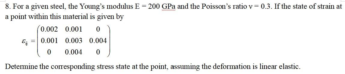 Solved 8. For a given steel, the Young’s modulus E = 200 GPa | Chegg.com
