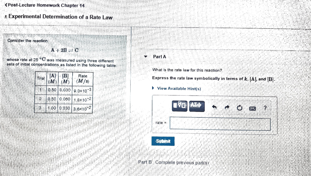 Solved Consider the reaction A+2B⇌C whose rate at 25 ∘C was | Chegg.com