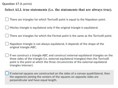 Solved Question 17 (6 points) Select ALL true statements | Chegg.com