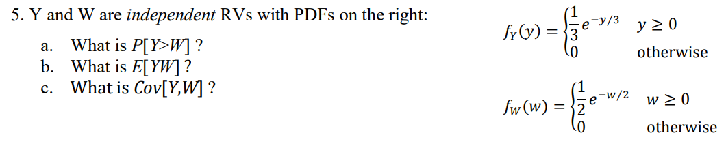 Solved 5. Y and W are independent RVs with PDFs on the | Chegg.com