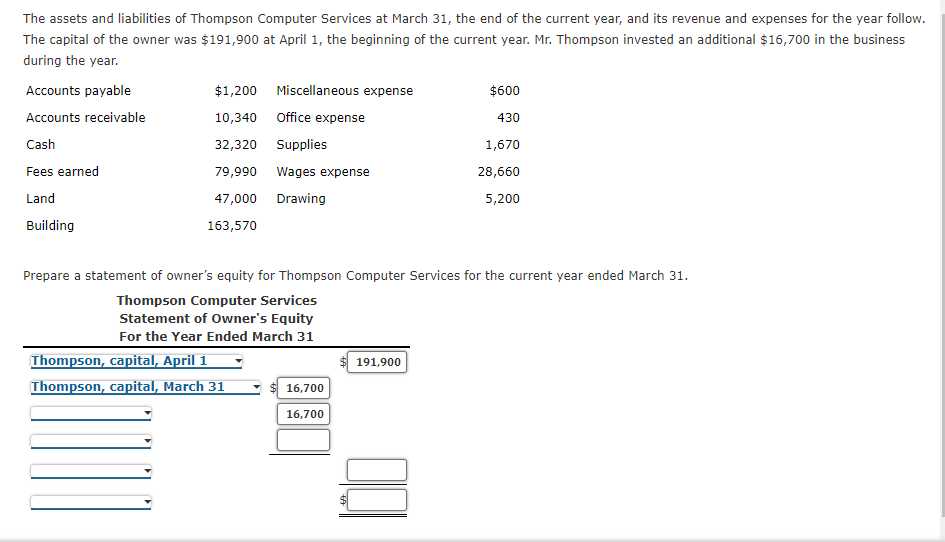 Solved The assets and liabilities of Thompson Computer