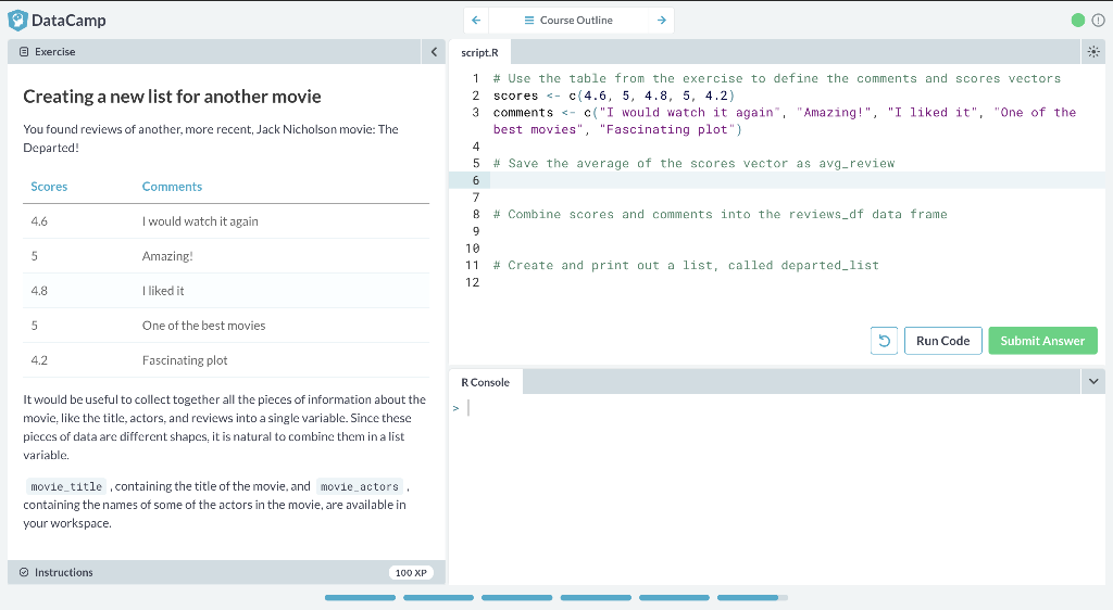 Solved DataCamp E Course Outline 0 Exercise