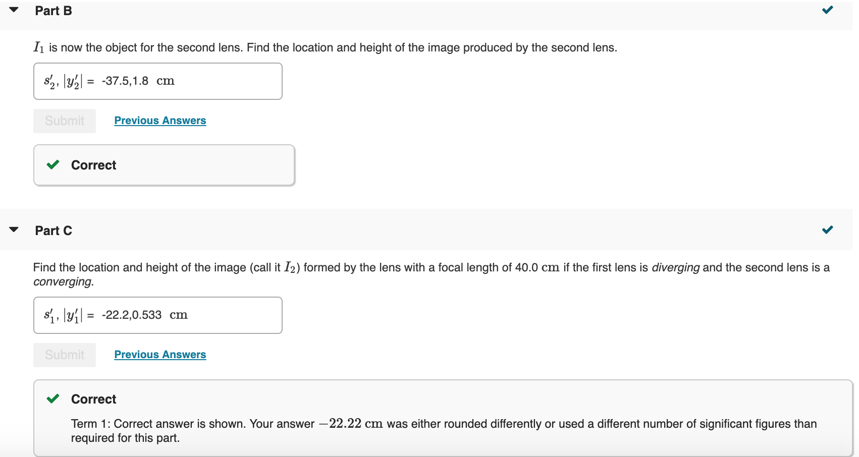 Solved Constants Part A When two lenses are used in | Chegg.com