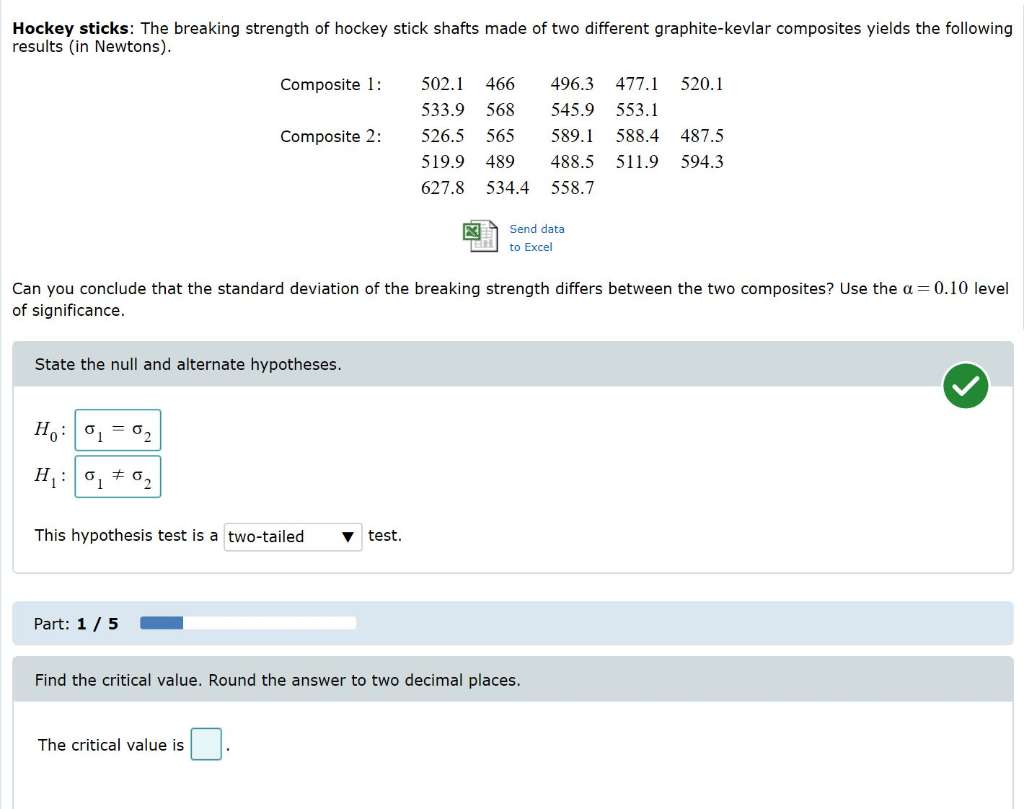 Solved Hockey sticks The breaking strength of hockey stick