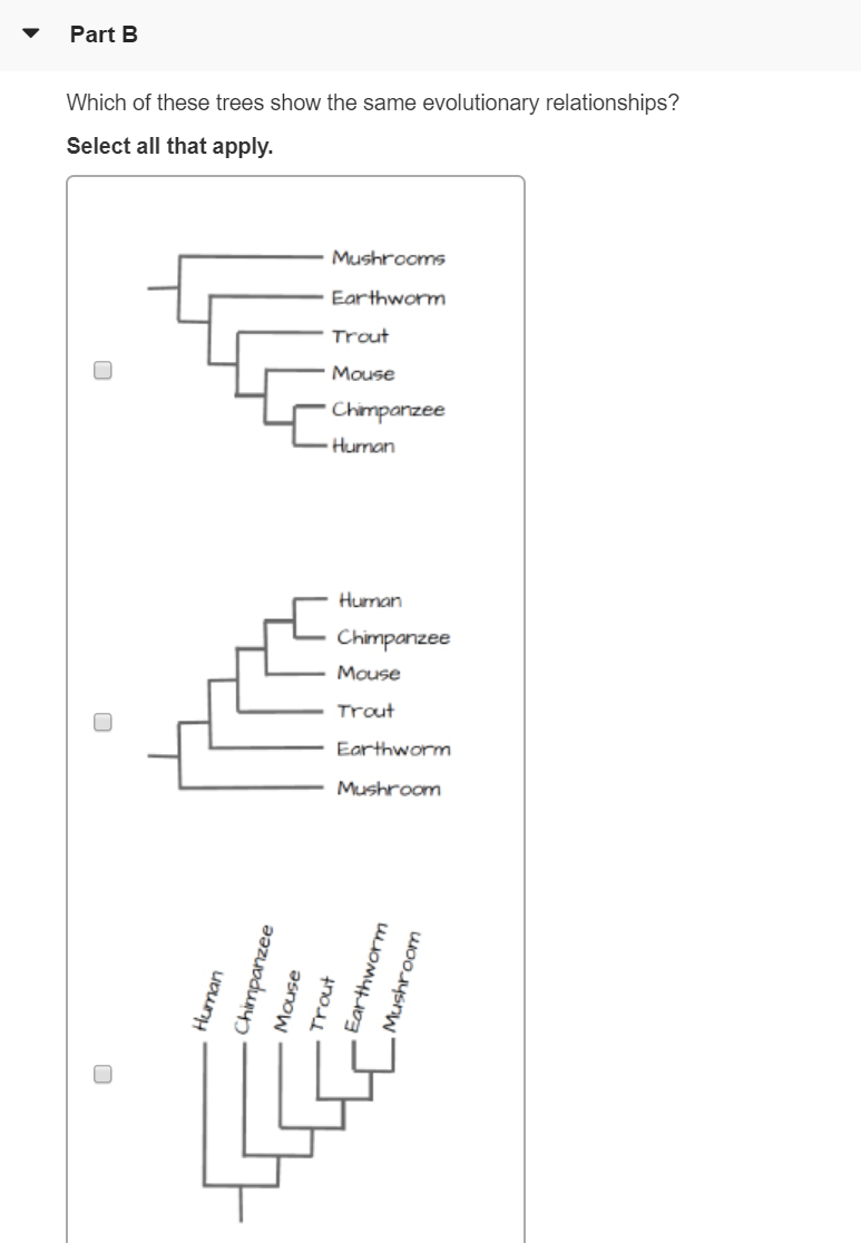 Solved Part B Which of these trees show the same | Chegg.com