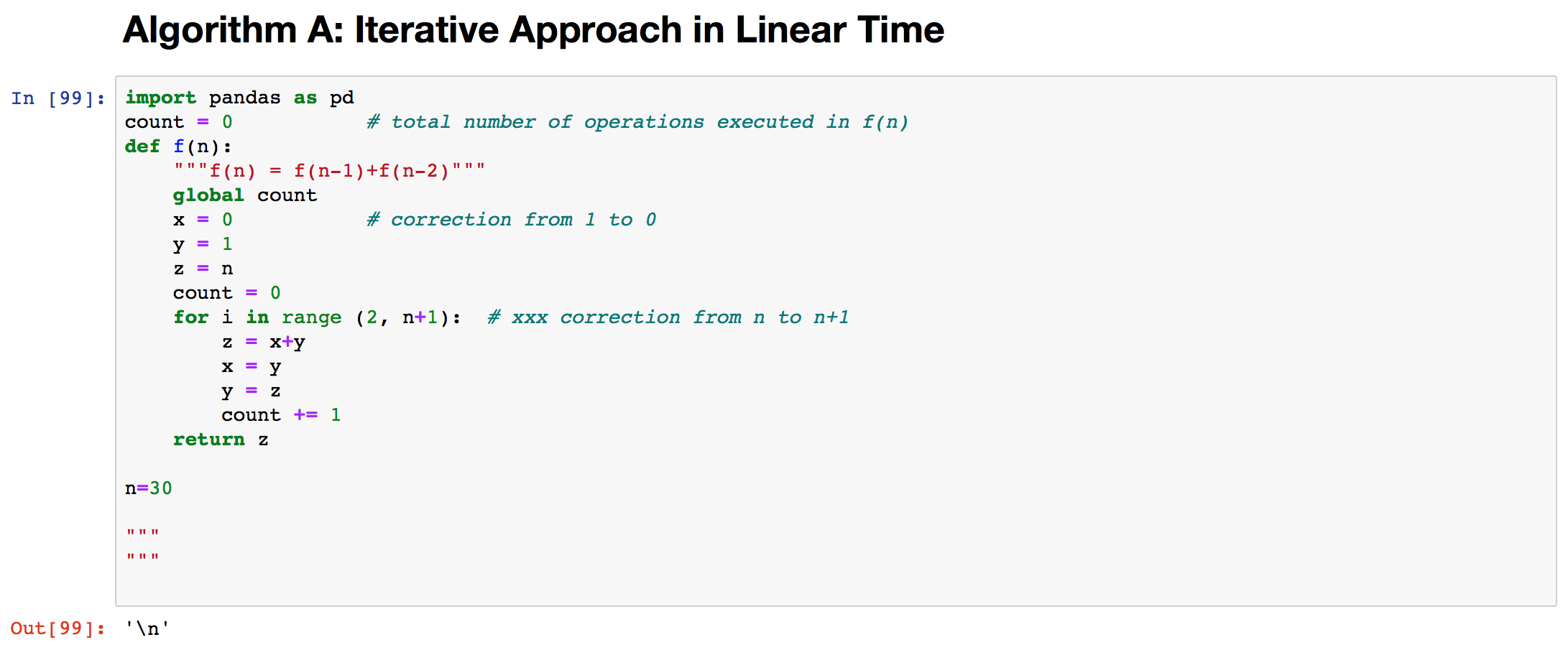 Algorithm A: Iterative Approach in Linear Time II II | Chegg.com