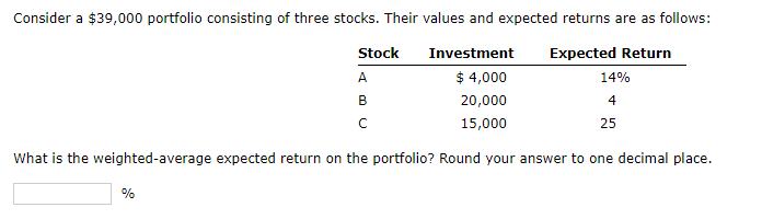 Solved Consider a $39,000 portfolio consisting of three | Chegg.com