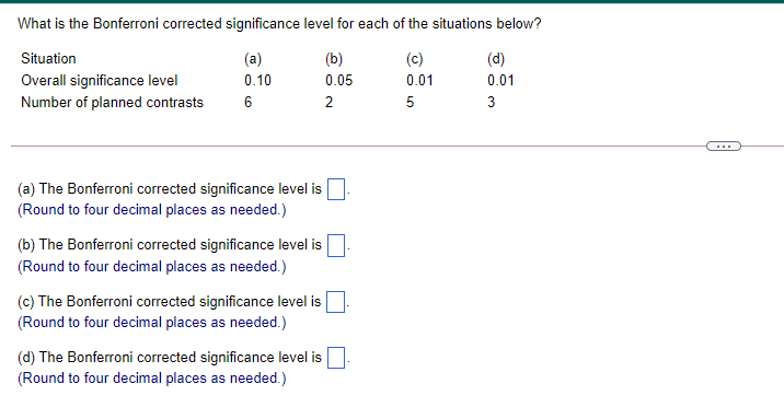 Solved What Is The Bonferroni Corrected Significance Level | Chegg.com