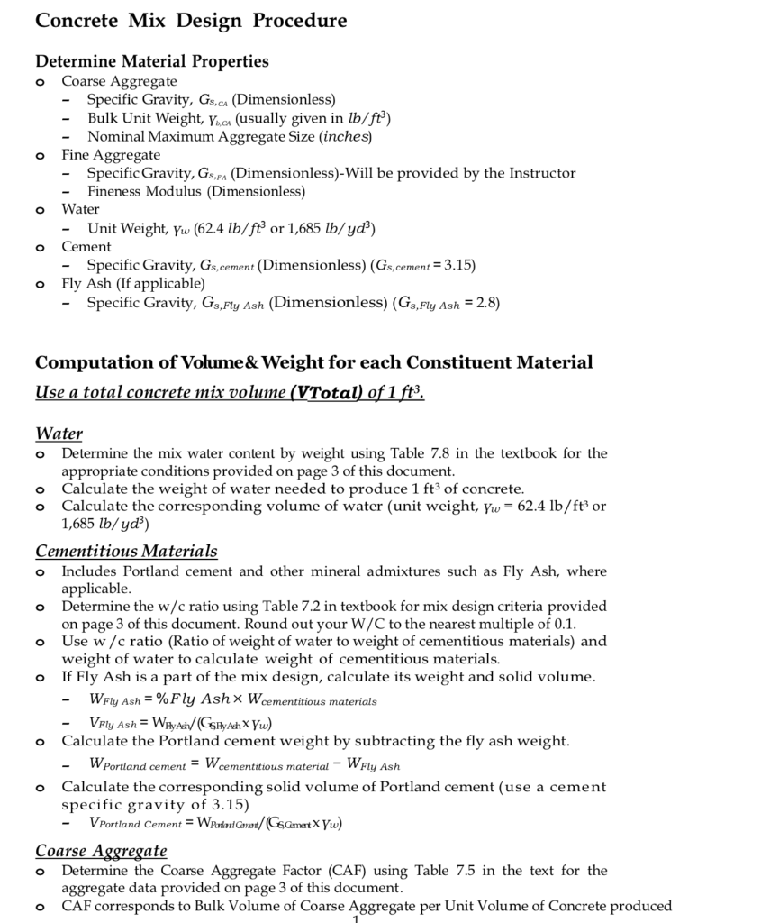 1) Perform a concrete mix design calculation using | Chegg.com