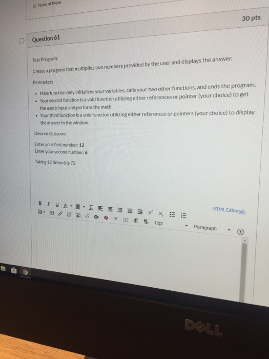 Solved 0 None of these 30 pts D Question 61 Test Program | Chegg.com