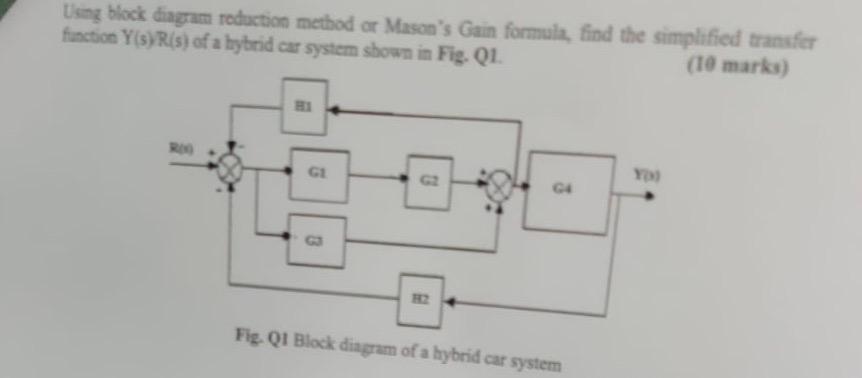 Solved Using block diagram reduction method or Mason's Gain | Chegg.com