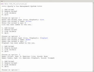 Solved Using Python, complete the following code:The zoo | Chegg.com