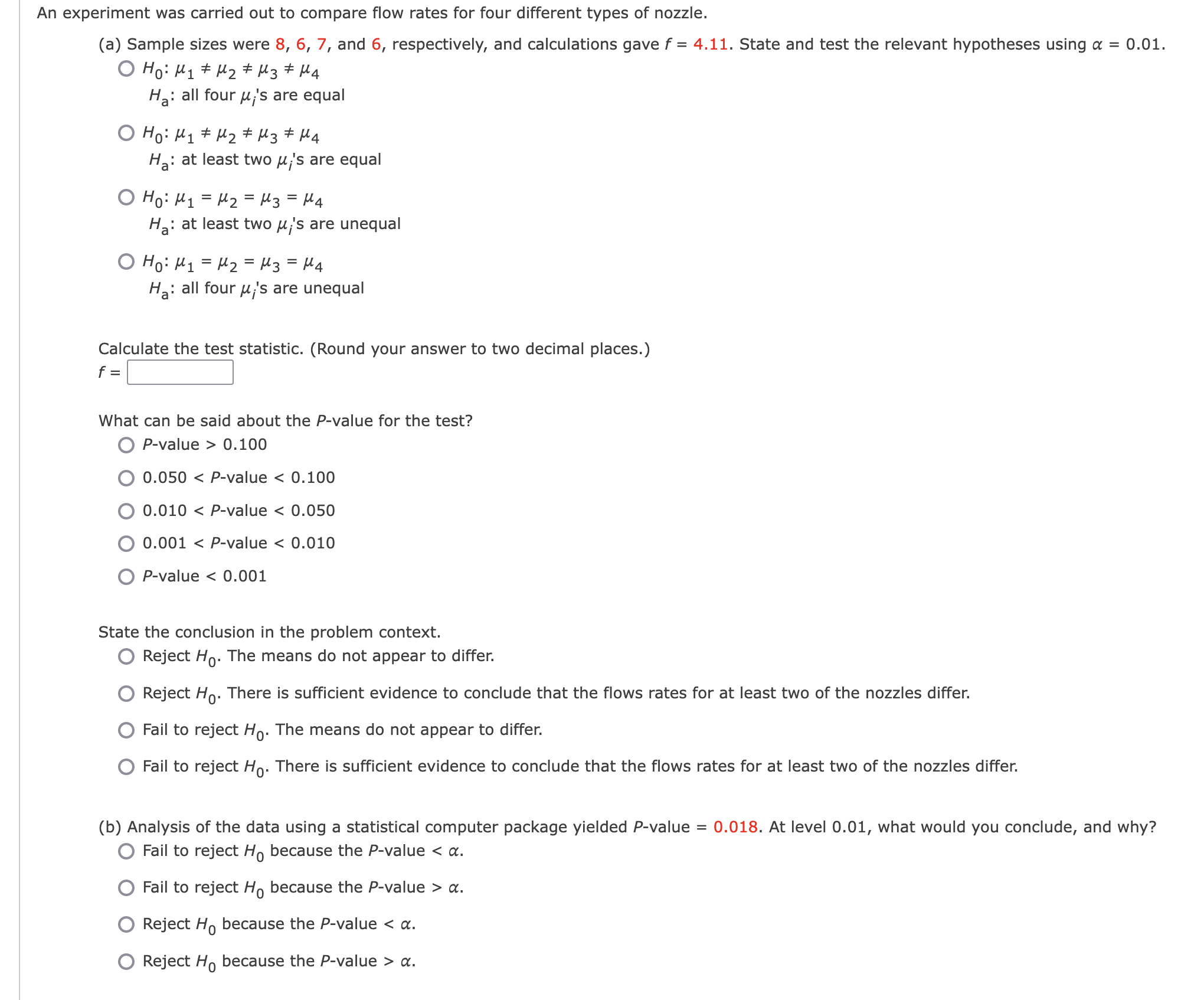 Solved (a) Sample Sizes Were 8,6,7, And 6 , Respectively, | Chegg.com