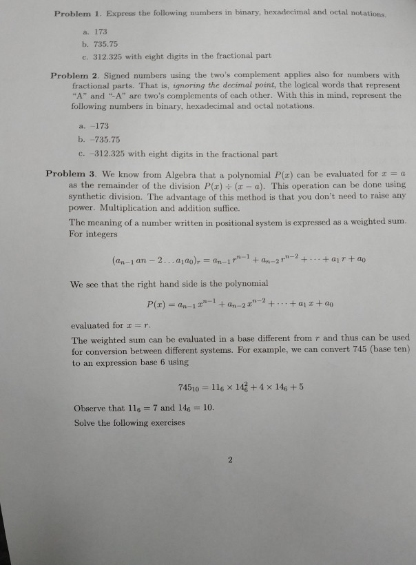 Solved Problem 1. Express the following numbers in binary, | Chegg.com