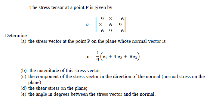 Solved The stress tensor at a point P is given by 1-9 3 -6] | Chegg.com