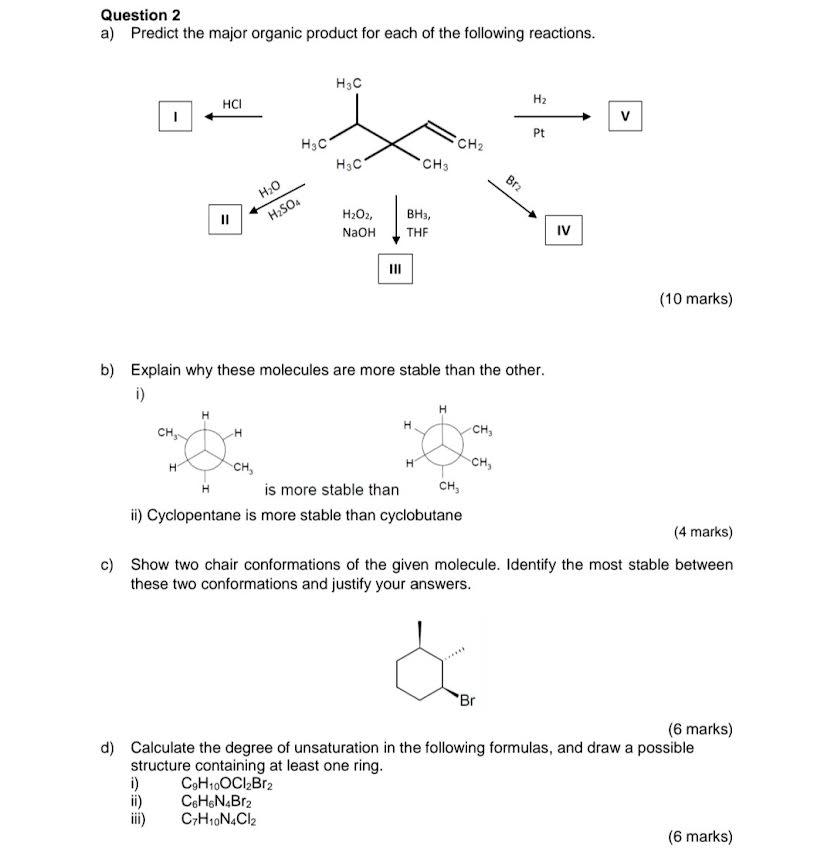 Solved Question 2 a) Predict the major organic product for | Chegg.com