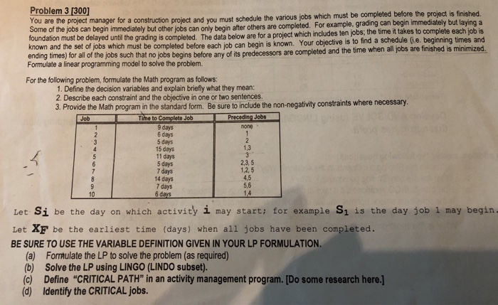 Solved Problem 3 [300 You are the project manager for a | Chegg.com