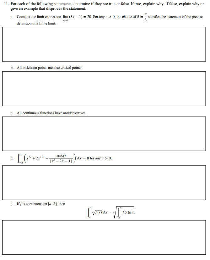 Solved 11. For each of the following statements, determine | Chegg.com