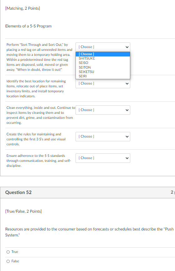 Solved [Matching, 2 points) Elements of a 5-5 Program | Chegg.com