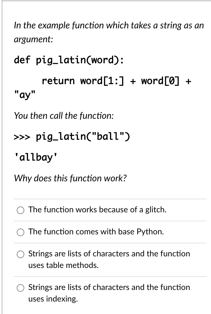 Solved In the example function which takes a string as | Chegg.com