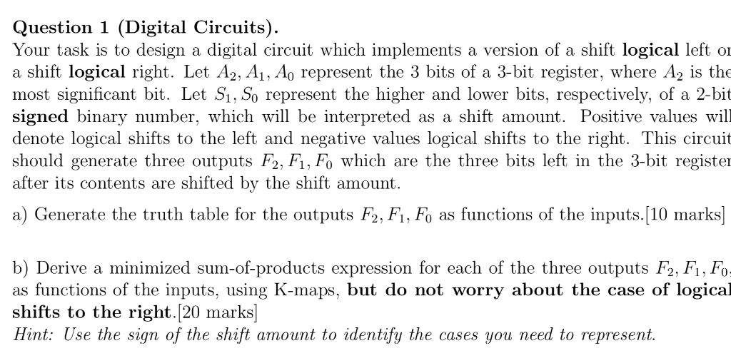 Solved Question 1 (Digital Circuits) Your Task Is To Design | Chegg.com