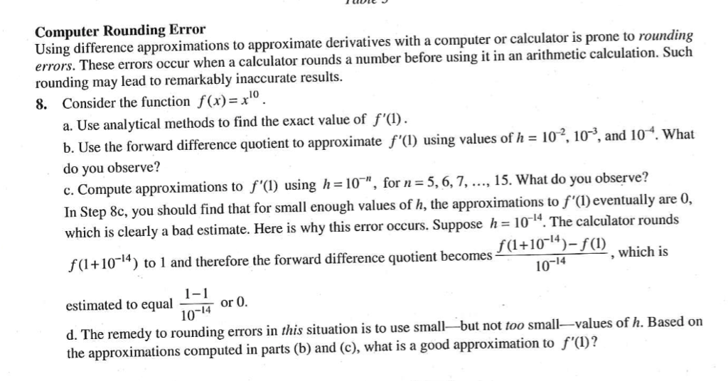 Solved Computer Rounding Error Using difference | Chegg.com