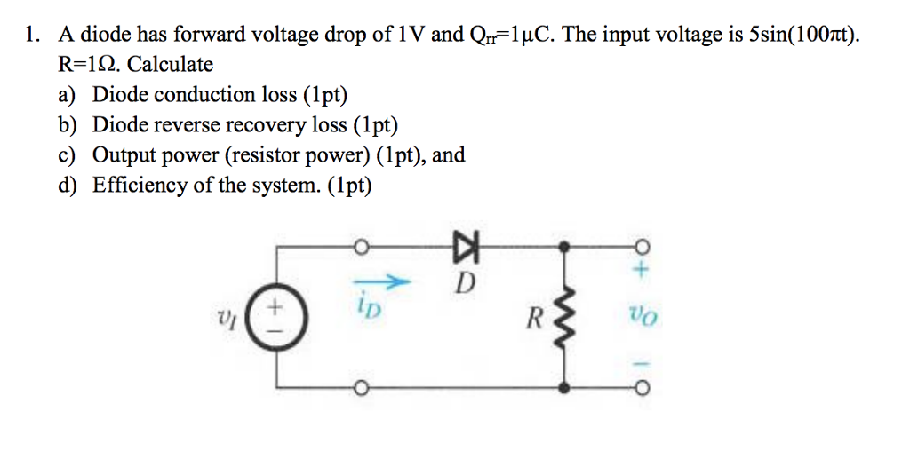 Solved A diode has forward voltage drop of IV and Q,-1μό. | Chegg.com