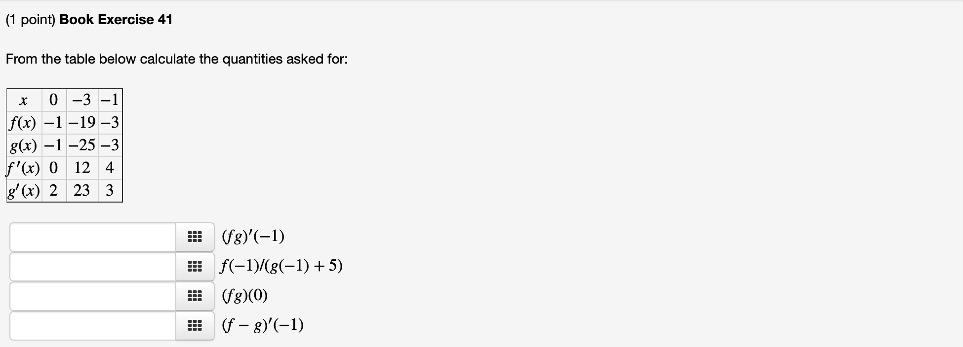 Solved (1 point) Book Exercise 41 From the table below | Chegg.com