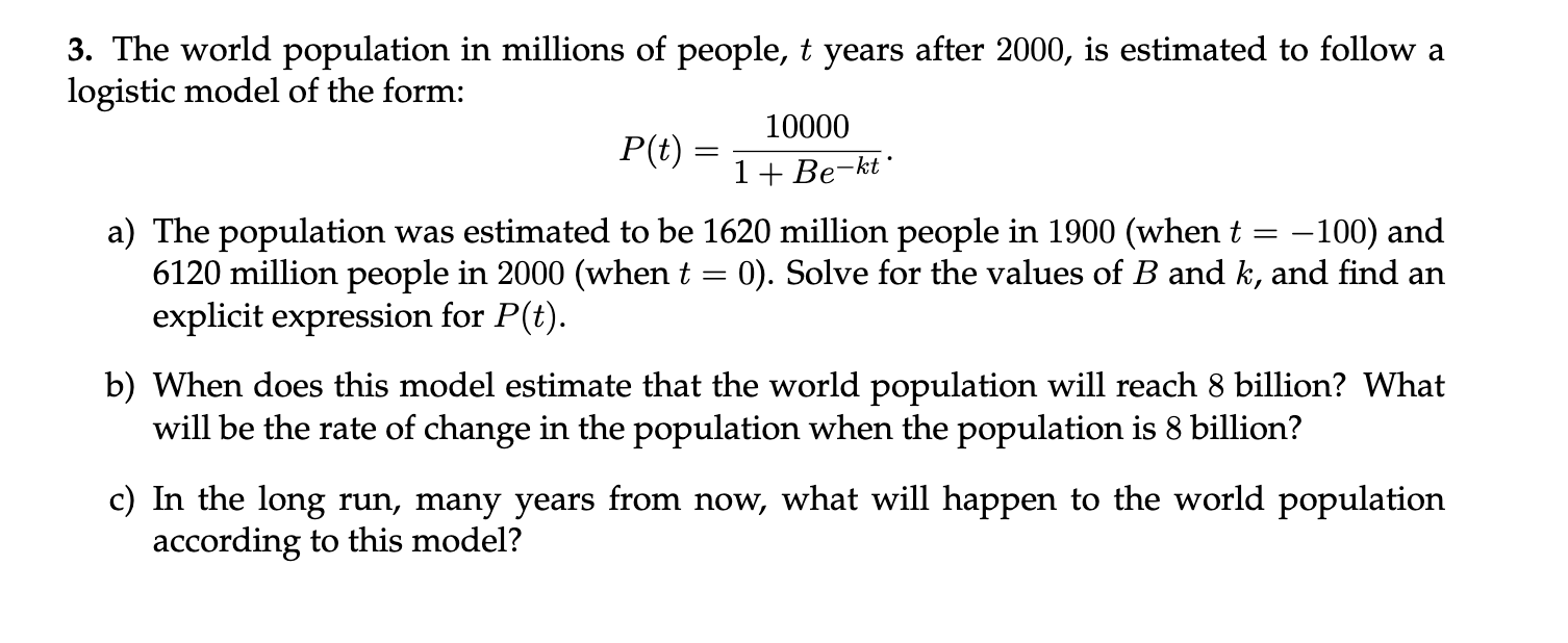 Solved 3. The World Population In Millions Of People, T | Chegg.com