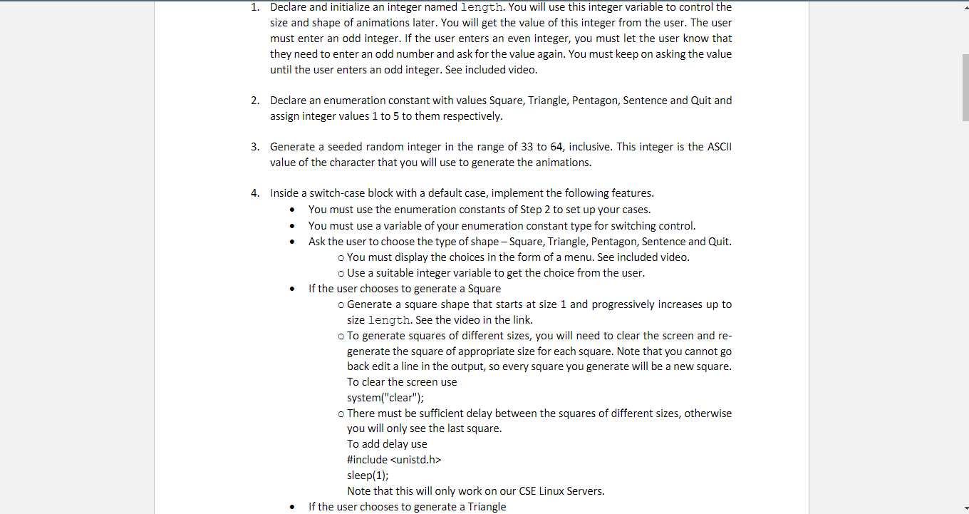 Solved 1. Declare and initialize an integer named length. | Chegg.com
