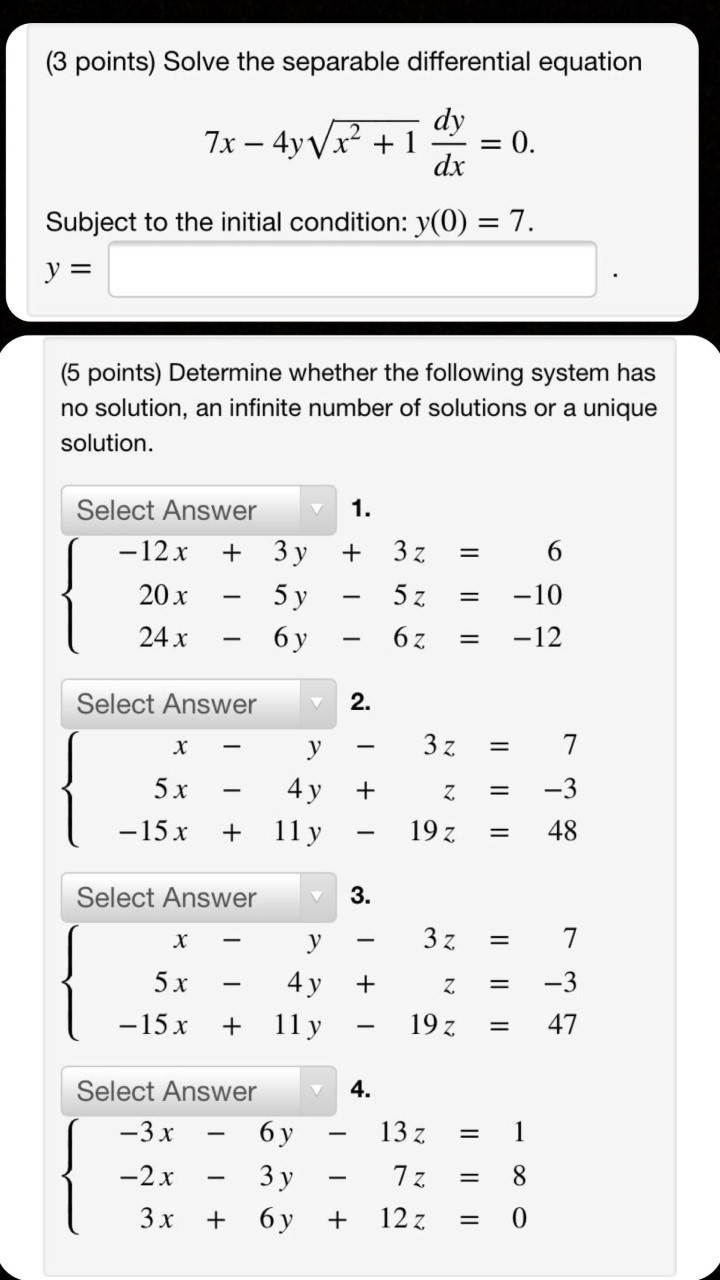 Solved (3 points) Solve the separable differential equation | Chegg.com