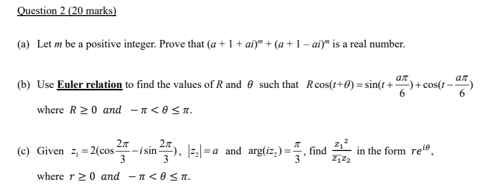 Solved Question 2 (20 marks) (a) Let m be a positive | Chegg.com