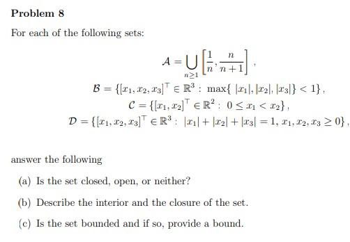 Solved For each of the following sets: | Chegg.com