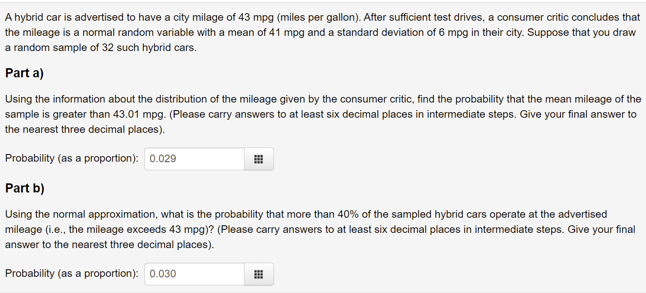 Solved A Hybrid Car Is Advertised To Have A City Milage Of Chegg